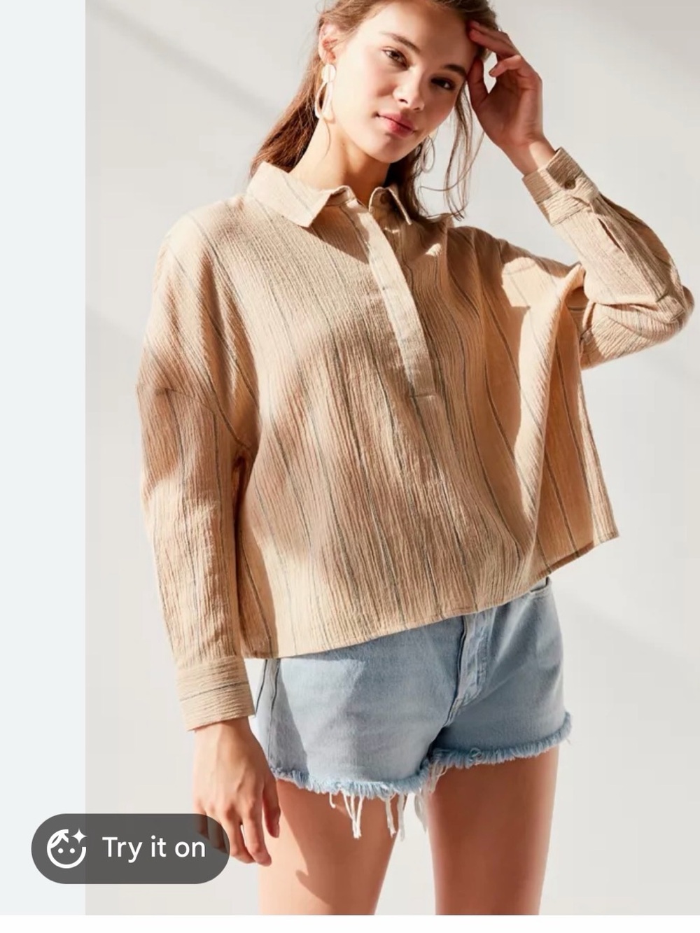 Urban Outfitters boxy‎ cotton cropped long sleeve striped blouse lightweight Y2K
